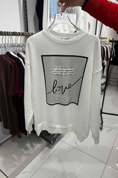Bayan Sweat Beyaz Siyah