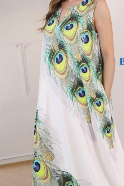 BAYAN TASARIM DETAY ELBİSE  Beyaz