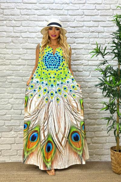 BAYAN TAVUS KUŞ DETAY ELBİSE  Beyaz