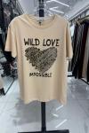 BAYAN WILD LOVE YAZIKI TİŞÖRT  Bej