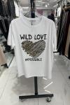 BAYAN WILD LOVE YAZIKI TİŞÖRT  Beyaz