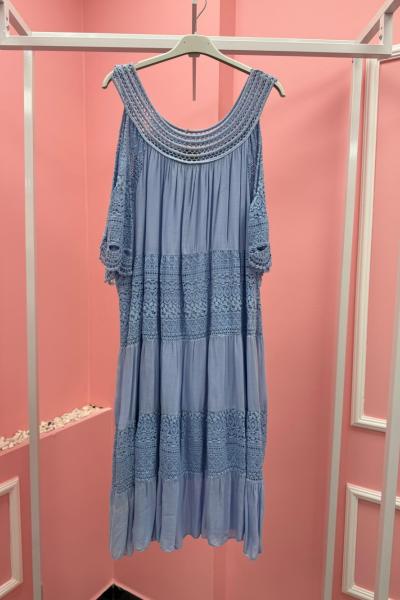 BAYAN YAKA VE KOL DETAY İTHAL ELBİSE  Mavi