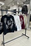 Bayan Yaprak Desenli Sweatshirt  Beyaz
