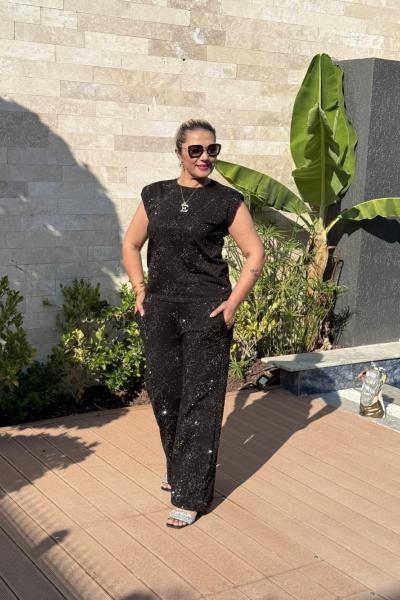 BAYAN YENİ TAŞLI TASARIM TAKIM Siyah