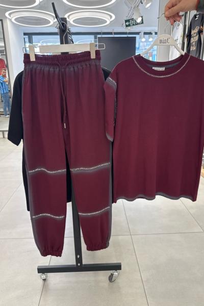 BAYAN YENŞ GELEN TAŞLI TAKIM Bordo