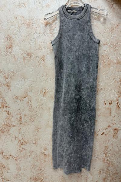 BAYAN YIKANABİLİR KUMAŞ TAŞLI ELBİSE  Gri