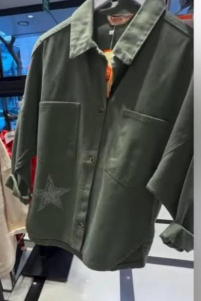 Bayan Yıldız Detay Kot Ceket Yeşil