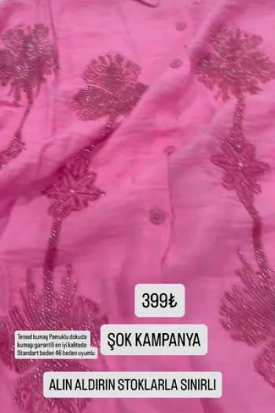 BAYAN YILDIZ DETAY GÖMLEK  Pembe