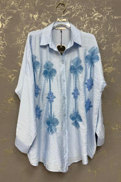 BAYAN YILDIZ DETAY GÖMLEK  Mavi