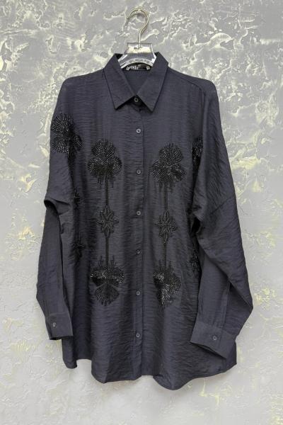 BAYAN YILDIZ DETAY GÖMLEK  Siyah