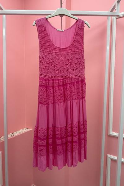 BAYAN YUVARLAK YAKA İTHAL ELBİSE  Gri Pembe