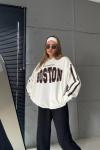 BOSTON YAZILI KAPŞONLU SWEAT  Beyaz