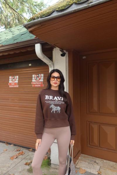 BRAVE SOUL YAZILI SWEAT  Acı Kahve