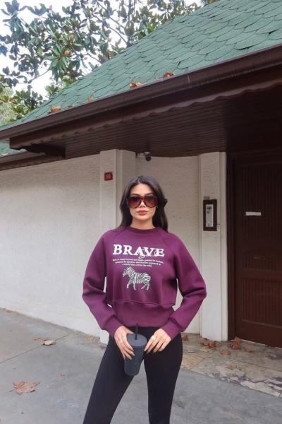 BRAVE SOUL YAZILI SWEAT  Mürdüm