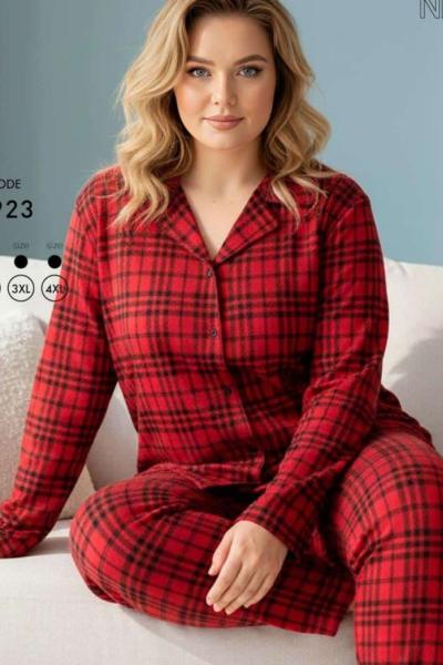 Büyük beden ekose pijama takımı Kırmızı
