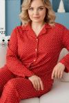 Büyük beden puantiyeli pijama takımı Kırmızı