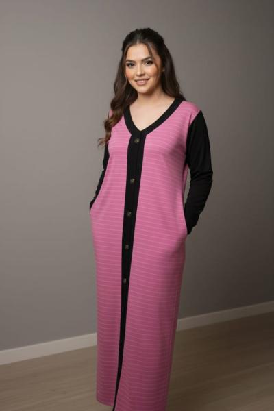 ÇİZGİLİ ELBİSE Pembe