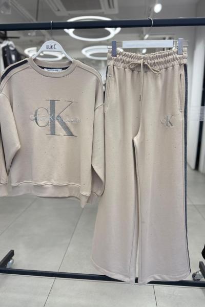 CKA 3İP SARDONSUZ ŞERİT DETAY İKİLİ TAKIM  Bej