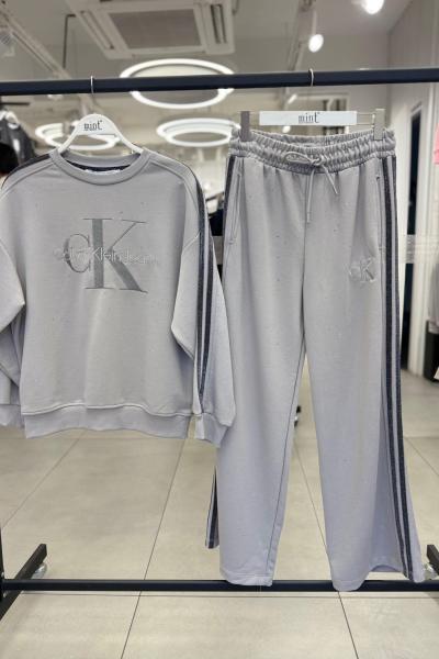 CKA 3İP SARDONSUZ ŞERİT DETAY İKİLİ TAKIM  Gri