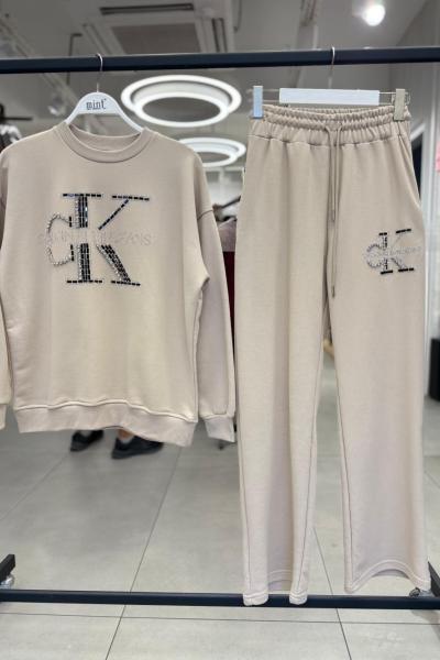 CKA TAŞLI ŞARDONSUZ İKİLİ TAKIM  Bej