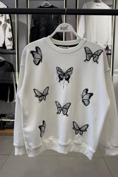 ÇOKLU KELEBEKLİ ŞARDONSUZ SWEAT 65 CM  Beyaz