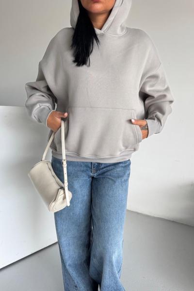 CULTERE YAZILI KAPŞONLU SWEAT Gri