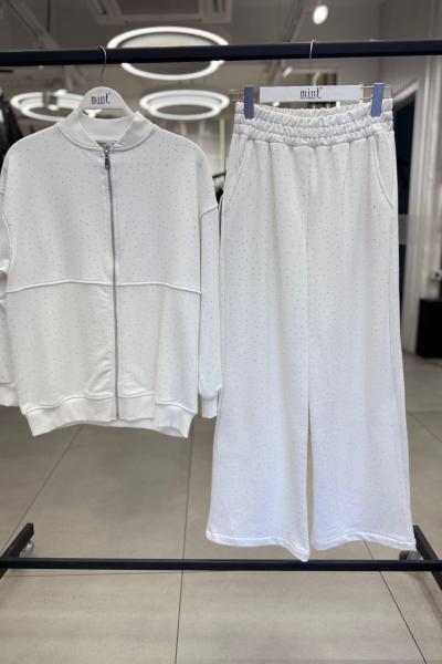 FERMUARLI KAPŞONSUZ ÖN FULL TAŞLI ŞARDONSUZ İKİLİ TAKIM  Beyaz