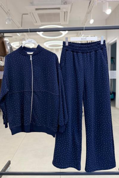 FERMUARLI KAPŞONSUZ ÖN FULL TAŞLI ŞARDONSUZ İKİLİ TAKIM  Lacivert