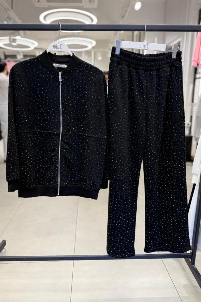 FERMUARLI KAPŞONSUZ ÖN FULL TAŞLI ŞARDONSUZ İKİLİ TAKIM  Siyah