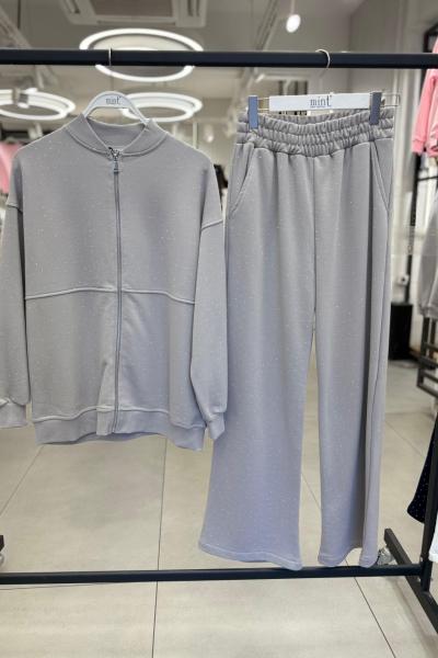 FERMUARLI KAPŞONSUZ ÖN FULL TAŞLI ŞARDONSUZ İKİLİ TAKIM  Gri