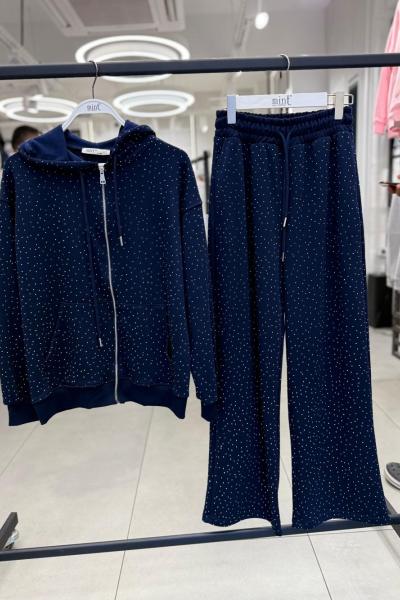 FERMUARLI KAPŞONLU ÖN FULL TAŞLI ŞARDONSUZ İKİLİ TAKIM  Lacivert