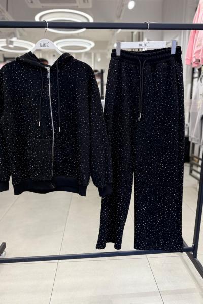 FERMUARLI KAPŞONLU ÖN FULL TAŞLI ŞARDONSUZ İKİLİ TAKIM  Siyah