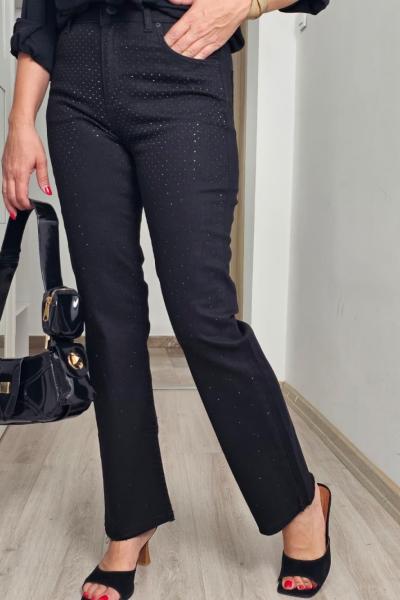 Flare Damla Taş Detaylı Full Likra Kot Pantalon Siyah