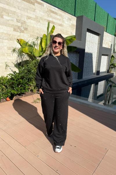 FULL TAŞLI ARKASI UZUN İKİLİ TAKIM Siyah