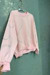 FULL ZIMBA İŞLEMELİ DALGA DETAY ŞARDONSUZ SWEAT 65 CM  Pembe