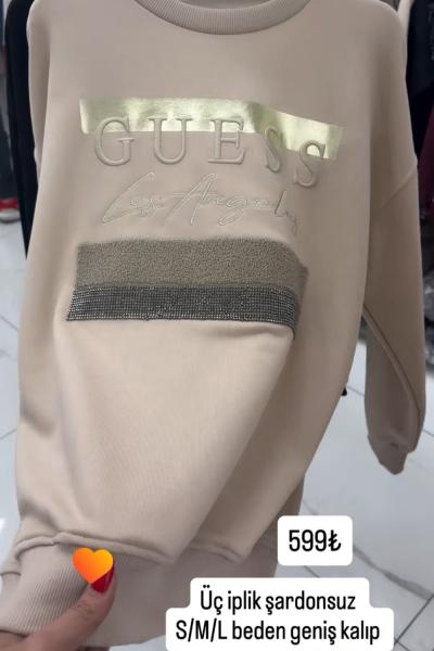 GES LOS ANGELES YAZILI SWEAT Bej