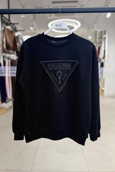 GES ÜÇGEN USA WASHED ŞARDONSUZ SWEAT 65 CM  Siyah