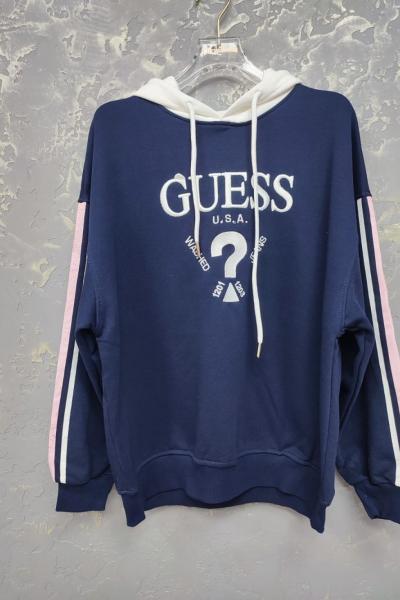 GES YAZILI KOLLAR ŞERİTLİ KAPŞONLU SWEAT  Lacivert