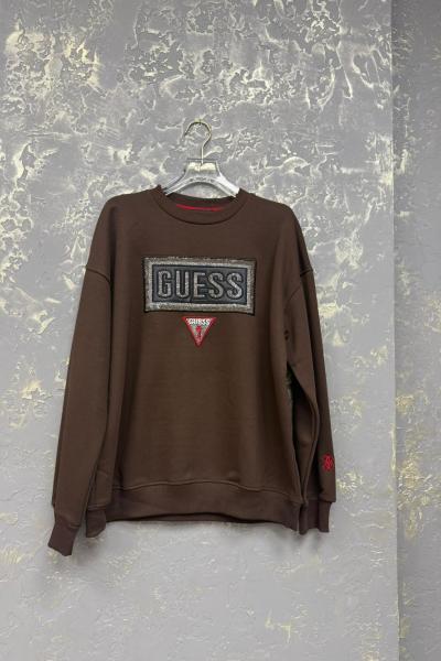 GES YAZLI TAŞLI KOL DETAYLI ŞARDONSUZ SWEAT 65 CM  Acı Kahve