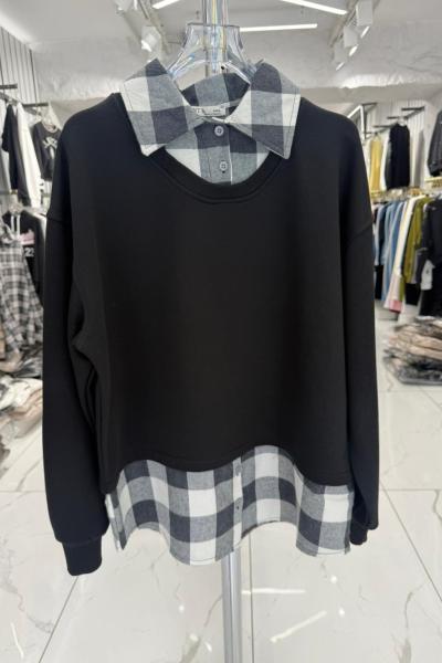 GÖMLEK DETAY SWEAT Siyah