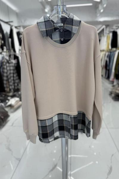 GÖMLEK DETAY SWEAT Bej