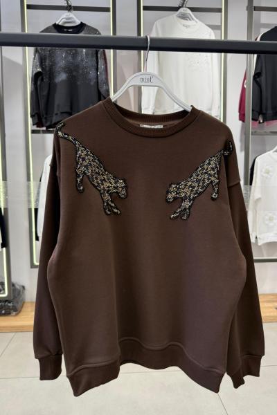 İKİ TARAF KAPLAN DETAY ŞARDONSUZ SWEAT 65 CM  Acı Kahve