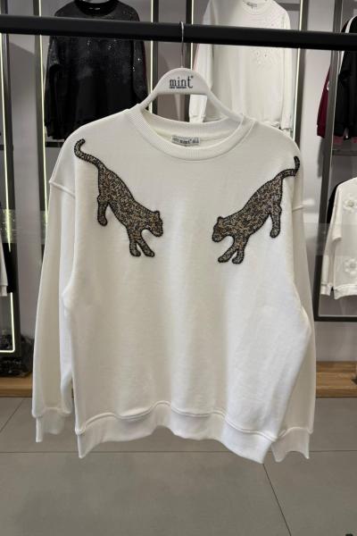 İKİ TARAF KAPLAN DETAY ŞARDONSUZ SWEAT 65 CM  Beyaz