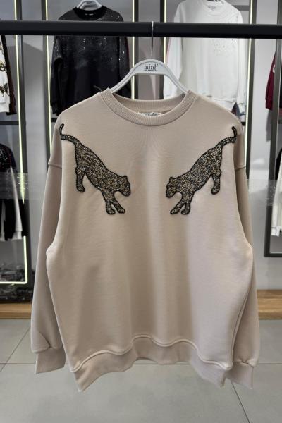 İKİ TARAF KAPLAN DETAY ŞARDONSUZ SWEAT 65 CM  Bej