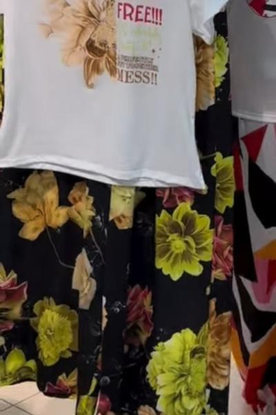 İkili tasarım çiçek desenli takım  Siyah