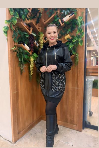 İthal Deri Tasarım Elbise Siyah