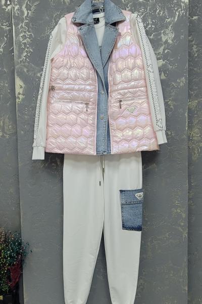 İthal jean detay kargo pantolon tasarım üçlü takım Pembe