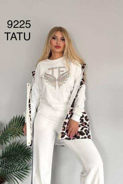 İTHAL LEOPAR DETAY ÜÇLÜ TAKIM Beyaz