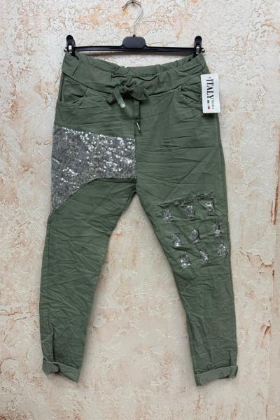 İthal pul payetli pantolon Yeşil