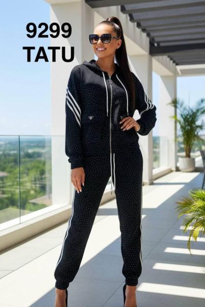 İTHAL TASARIM YAN ŞERİTLİ İKİLİ TAKIM  Siyah